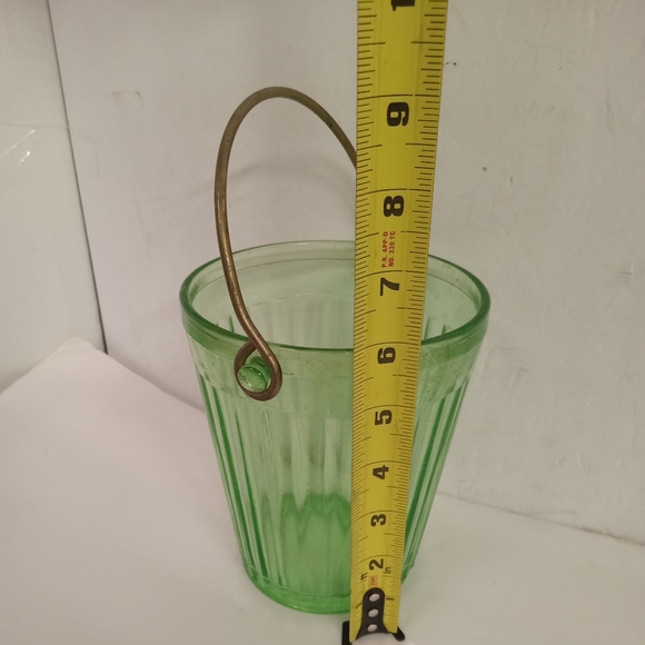 Vintage Green Uranium Depression Glass Ice Bucket  Metal Handle - Picture 4 of 5
